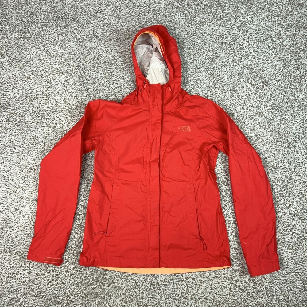The North Face Jacket Womens Small Orange HyVent Hooded Rain Coat Outdoor Shell